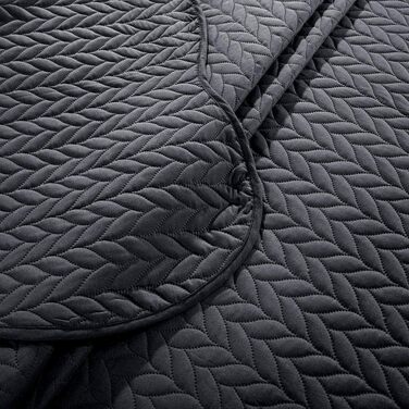 Тканинна ковдра на ліжко (односпальне) з наволочками, MoonLight20015, антрацит/темно-сірий, для спальні, декоративна, двостороння