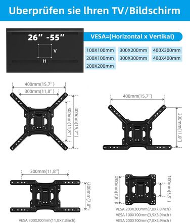Настінне кріплення для телевізора HOME VISION поворотне, нахильне 26-55 дюймів до 40 кг, VESA 400x400, LED/LCD/OLED/Curved