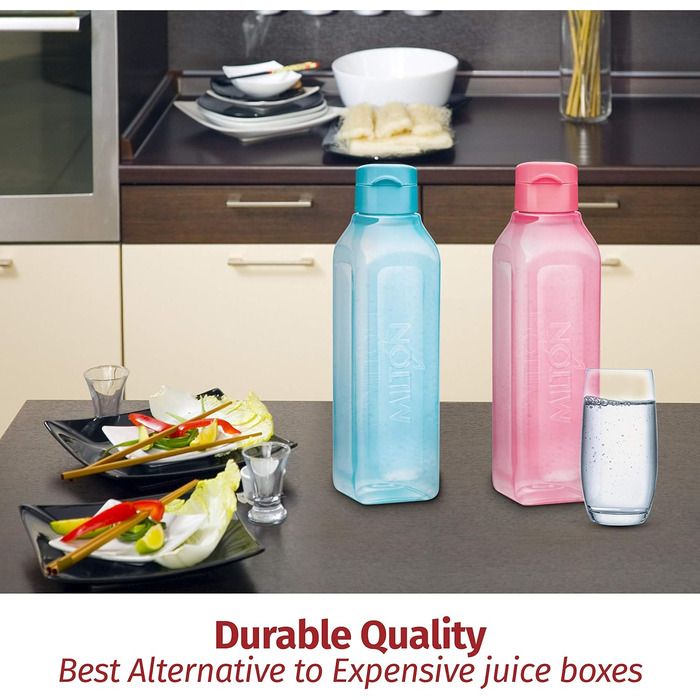 MILTON Sport Bottle, square, juice box style, ideal for juices, milk, smoothies, plastic, wide opening, leak-proof, BPA-free, (900 ml)