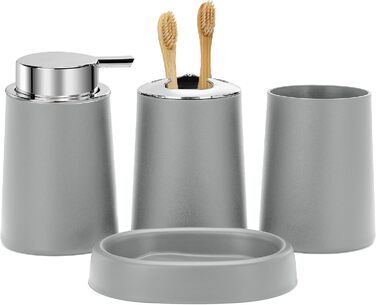 Набір аксесуарів для ванної кімнати FEILANDUO (4 шт.), сірий: мильниця, дозатор мила, тримач для зубних щіток