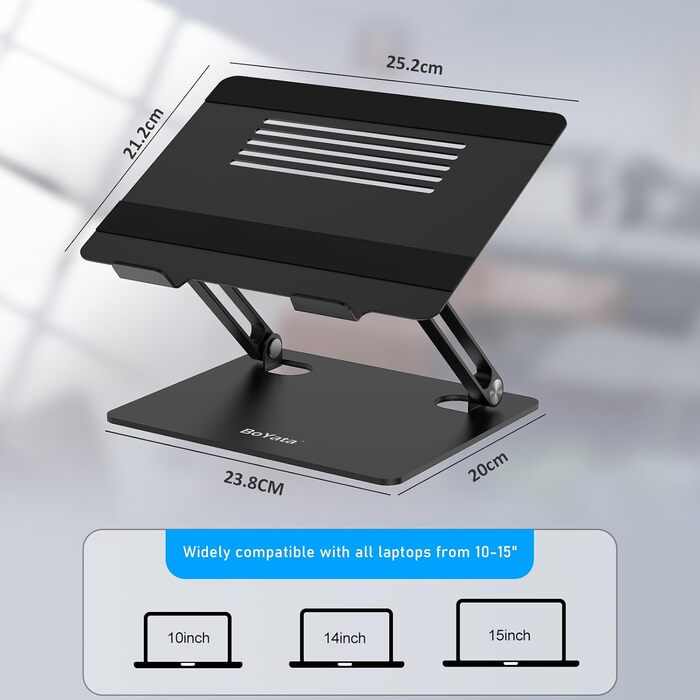Adjustable Laptop Stand with Cooling Fan - Universal for 11-15 inch Laptops (MacBook Pro/Air, Dell, Samsung, HP) - Black