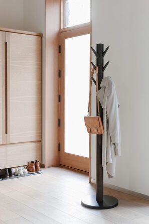 Umbra Flapper Coat Rack – Clothes Rack with 9 Foldable Hooks for Entryway and Office, Wood, White, 57.2 x 57.2 x 165.1 cm, White (Black/Walnut, Single)
