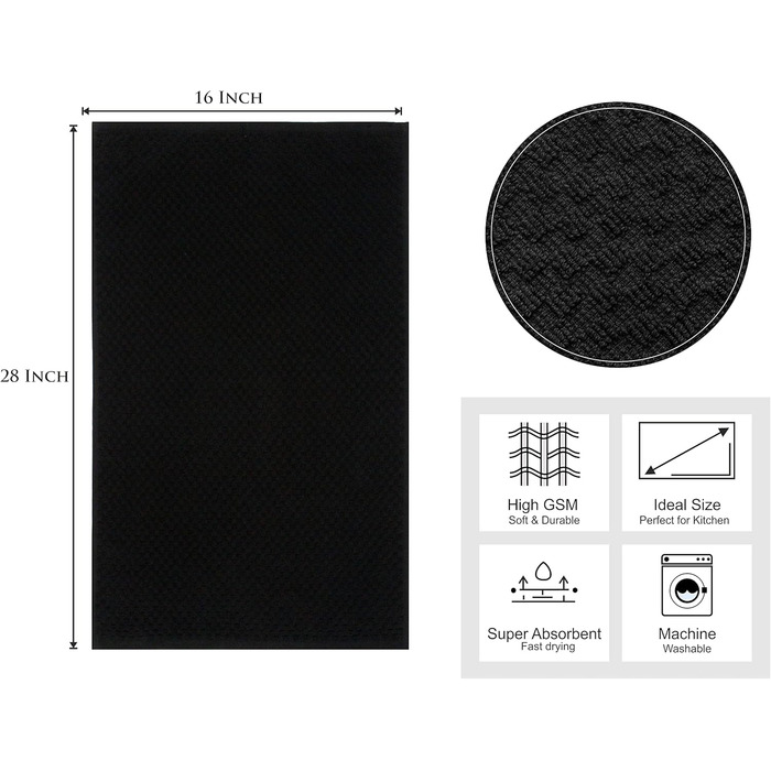 COTTON CRAFT - 12 Pack - Euro Cafe Waffle Weave Kitchen Towels 40.6 x 71.1 cm Black 420 g/m² Quality Ring-Spun 2-Ply Cotton Very Absorbent Lint-Free Versatile