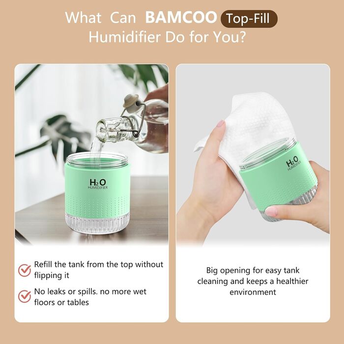 Зволожувач повітря Mini AIR Humidifier з LED-підсвічуванням для дитячої кімнати, офісу, спальні та рослин (Зелений)