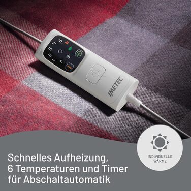 Електрична ковдра Imetec Adapto Velvet Tartan з кишенями для рук та ніг, 150x110 см, 6 температур, безпечна, швидко нагрівається, миється