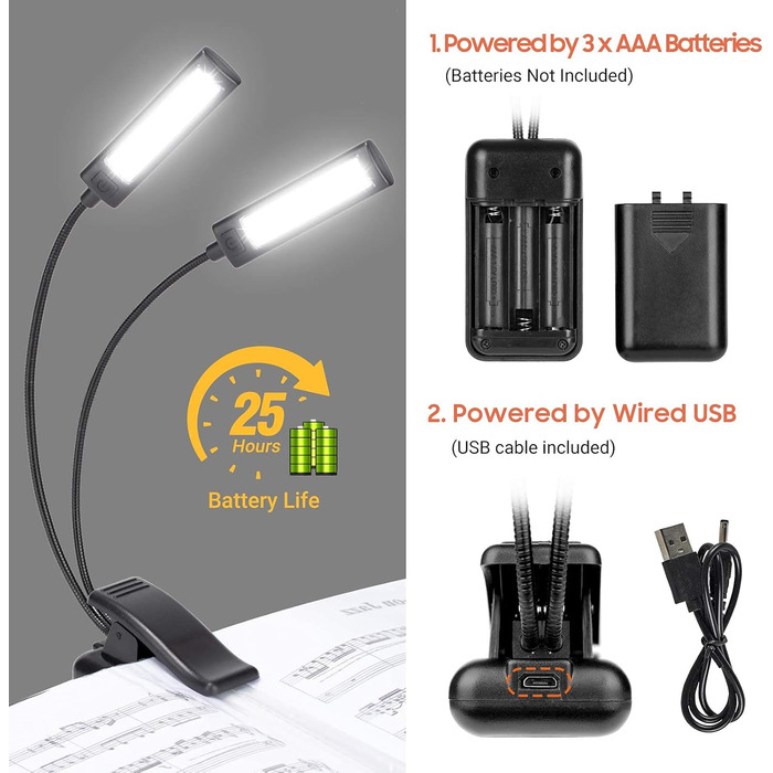 LED лампа для нотного пюльту Cahaya з 3 режимами яскравості, USB-кабель, регульована, сучасний дизайн