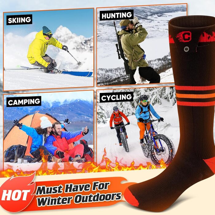 Гріючі шкарпетки COZII для жінок та чоловіків, 5V, 5000 mAh, акумулятор, 65°C, для зими, кемпінгу, полювання, катання на лижах, їзди на конях, смугасті