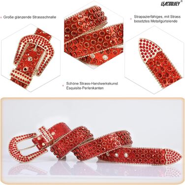 LEACOOLKEY Ремінь зі стразами для чоловіків та жінок, стильний вестерн ковбойський ремінь з пряжками, блискучий пояс для джинсів, штанів, суконь. Розмір S: 73-82 см (загальна довжина 105 см)