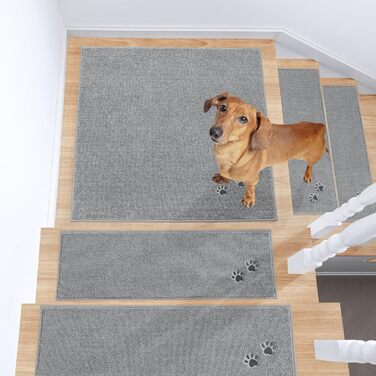 BEQHAUSE Non-Slip Stair Treads - 15 Piece Set - Washable Carpet for Kids, Seniors & Pets - 22x70cm Polyester & TPE