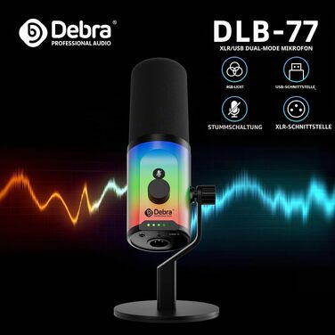 Динамічний USB-C/XLR мікрофон D Debra для студії, подкастів та стрімінгу, кардіоїдний, 192кГц/24Біт, з сенсорною кнопкою Mute, регулятором Gain та роз'ємом для навушників, для ПК та смартфона