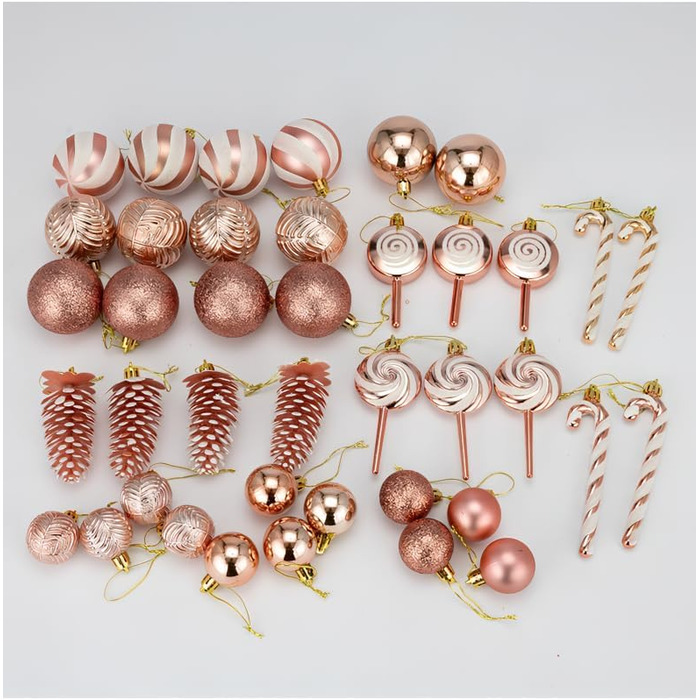 Набір прикрас для ялинки 40 шт. Рожево-золоті кульки для ялинки з пластику, міцні, святкові прикраси
