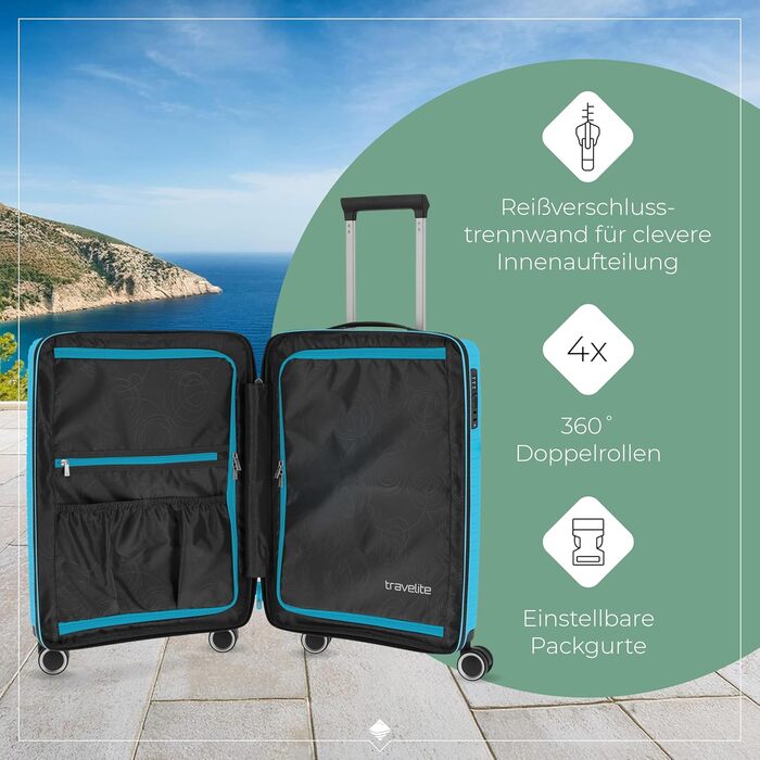 Валіза Travelite ORBITA, середній, розширювана, 67 см, 68-78 літрів, турквіс (колір), з TSA замком та міцною оболонкою