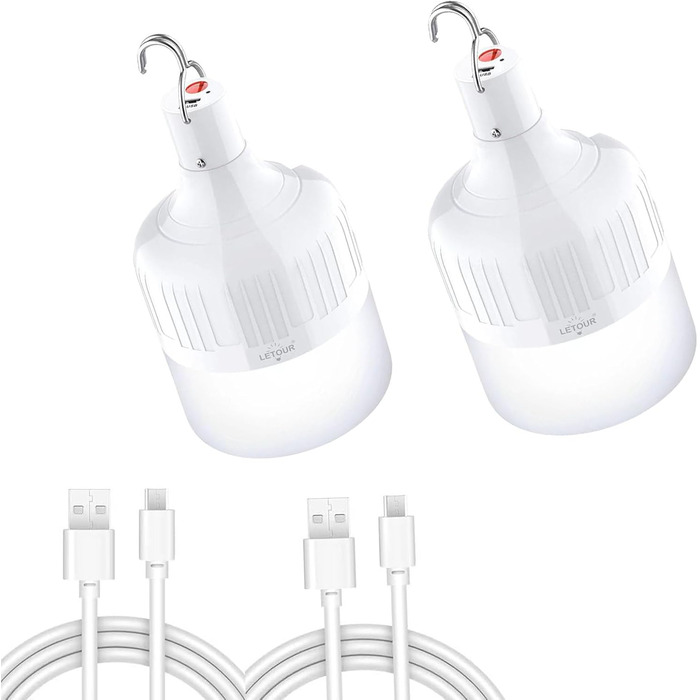 LETOUR Camping Lantern, 2 Pack Camping Light 5000 Lumens / 60W / USB Rechargeable, 5 Lighting Modes, for Family Gatherings / Outdoor Events / Birthday Parties / Camping