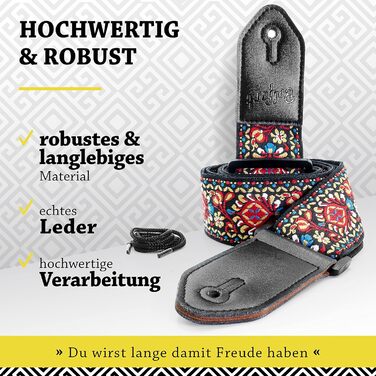 Гітарний ремінь Belfort® для електрогітари, акустичної гітари, бас-гітари та укулеле - для дорослих та дітей, з мікрофібри + E-BOOK (Vintage)