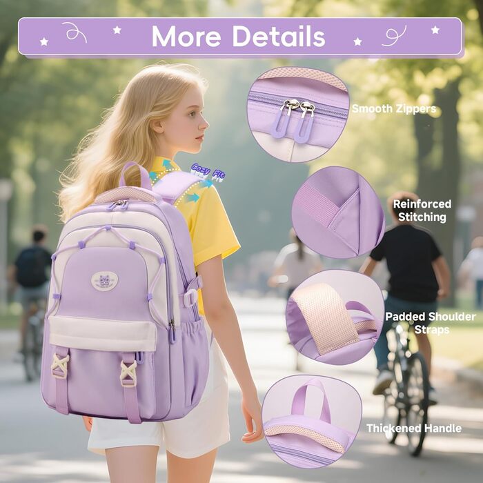 Рюкзак Tanou для школи, 30л, нейлон, для дівчаток 3-9 класів, з тролейною петлею та брелоком, фіолетовий