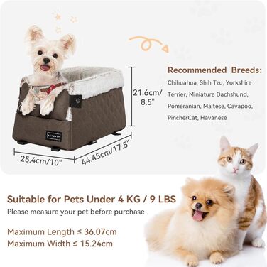 Автомобільний сидіння для собак PETSFIT - чорний/світло-коричневий, до 5 кг, з захисними гачками