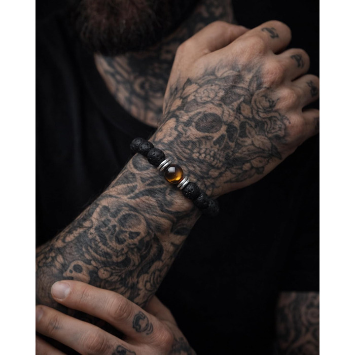 Браслет чоловічий 9 O'Clock Perlenarmband з оніксу 8мм, еластичний, ручної роботи (Німеччина), чорно-коричневий