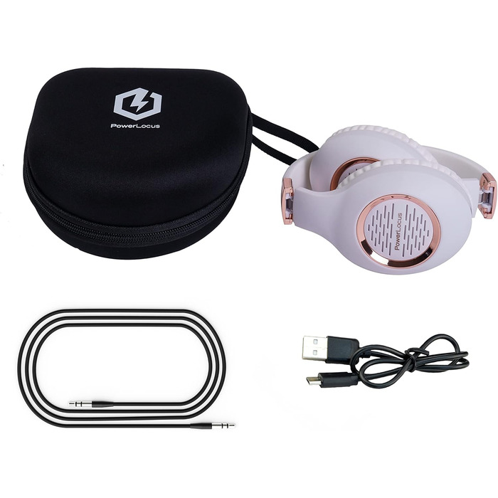 Навушники PowerLocus Bluetooth Over-Ear з мікрофоном, бездротові, складні, Hi-Fi стерео, глибокий бас, для телефону, планшета, ПК (Золотий Рожевий/Білий)