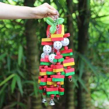 DIYARTS Wooden Parrot Toy Hanging Bird Chewing Colorful Parrot Toys Small Medium Bird Block Toy for African Grey Macaws Cockatoos Eclectus