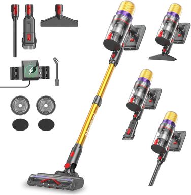 Бездротовий акумуляторний пилосос V16 600W з LED-дисплеєм та автоматичним режимом. Підходить для твердих підлог, килимів та видалення шерсті тварин.