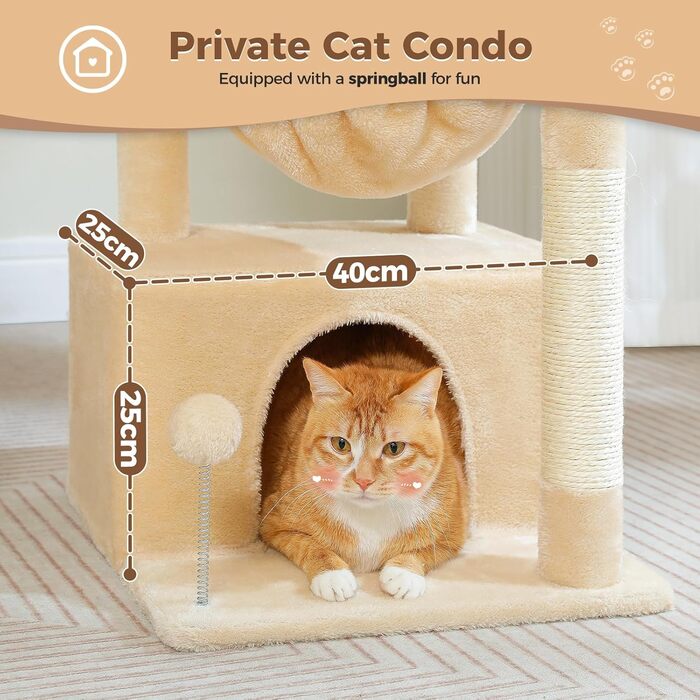PAWZ Road Котячий комплекс з дряпалкою та гамаком для кішок, котячий турнік, зелений 83 см (бежевий)