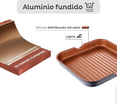 Гриль сковорода San Ignacio Bronze 28x28 см, алюмінієва з антипригарним покриттям, для всіх типів плит