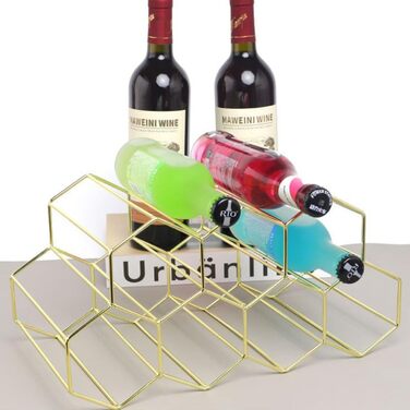 Metal Wine Rack, Freestanding Wine Bottle Holder, Table Wine Rack, Countertop Wine Bottle Holder, Wine Bottle Holder, for Bar, Wine Cellar, Living Room, Kitchen, Basement (Golden)