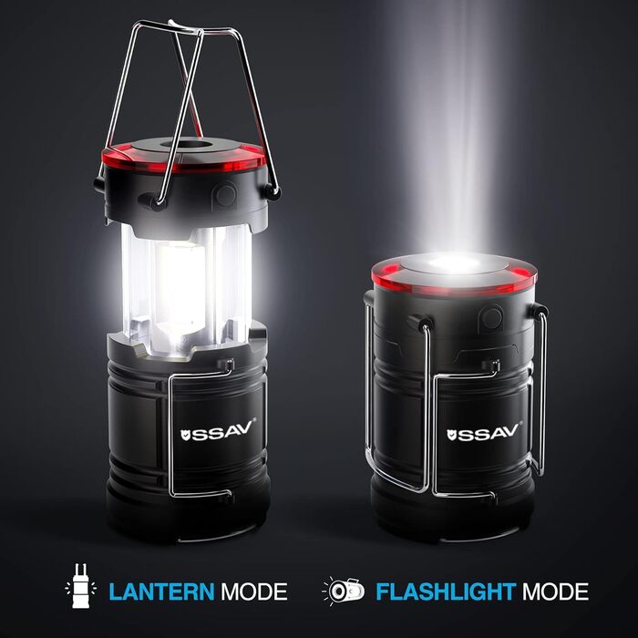 LED Camping Lantern, Flashlight, LED Lanterns, suitable for hurricanes, emergency light for storms, power outages, portable outdoor lanterns, black and red, foldable, batteries included, 1