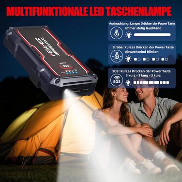 Портативний акумулятор для автомобіля 6000A/26800mAh, підходить для 12V авто (бензин та до 8.0L дизель), з USB та LED-ліхтариком