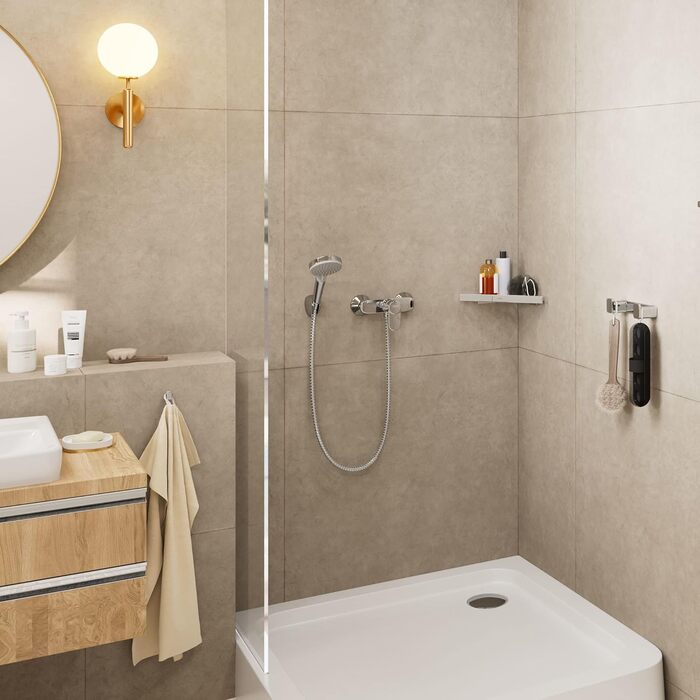 hansgrohe Vernis Blend - water-saving shower set, round shower head 9.7 l/min (EcoSmart) with 1.60m shower hose and shower head holder, hand shower with 2 spray patterns, Chrome