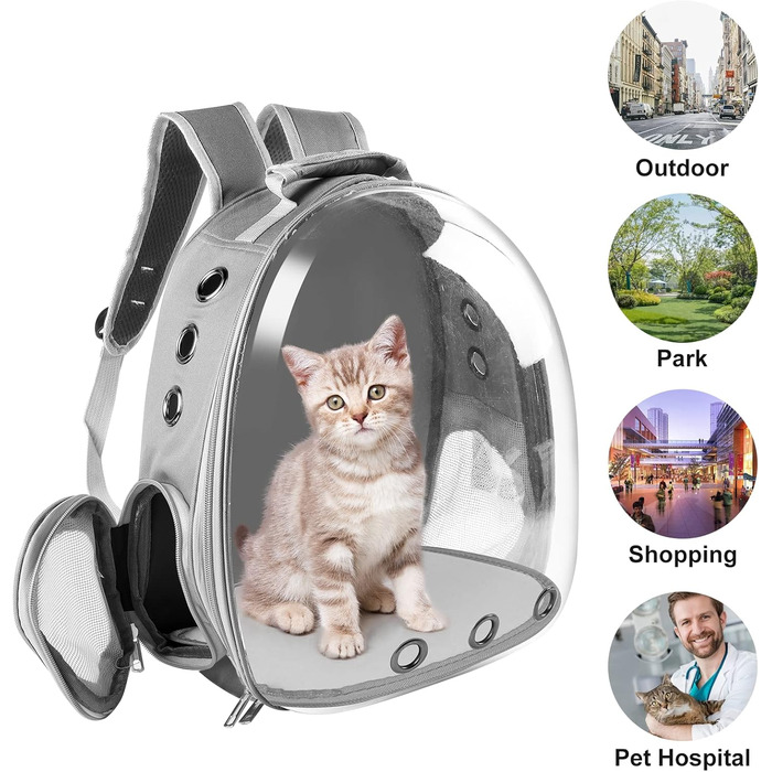 Сумка-переноска для котів, домашніх тварин, рюкзак-переноска, передня кишеня для маленьких, середніх котів, цуценят, собак (сіра)