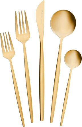 Karaca Orion Matte Gold 30-Piece Flatware Set for 6 People - Flatware, Knives, Forks, Dessert Forks, Stainless Steel, Dining Flatware, Tableware Set - Healthy and Hygienic, Modern Design