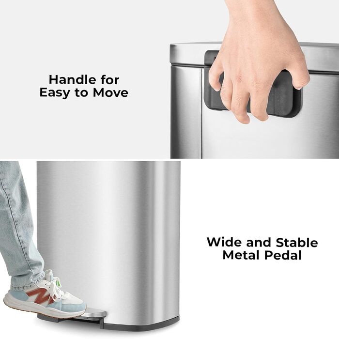 Відро для сміття LIFERUN 30л з кришкою, з м'яким закриттям, сталеве, з внутрішнім відром, для кухні, ванної кімнати, офісу