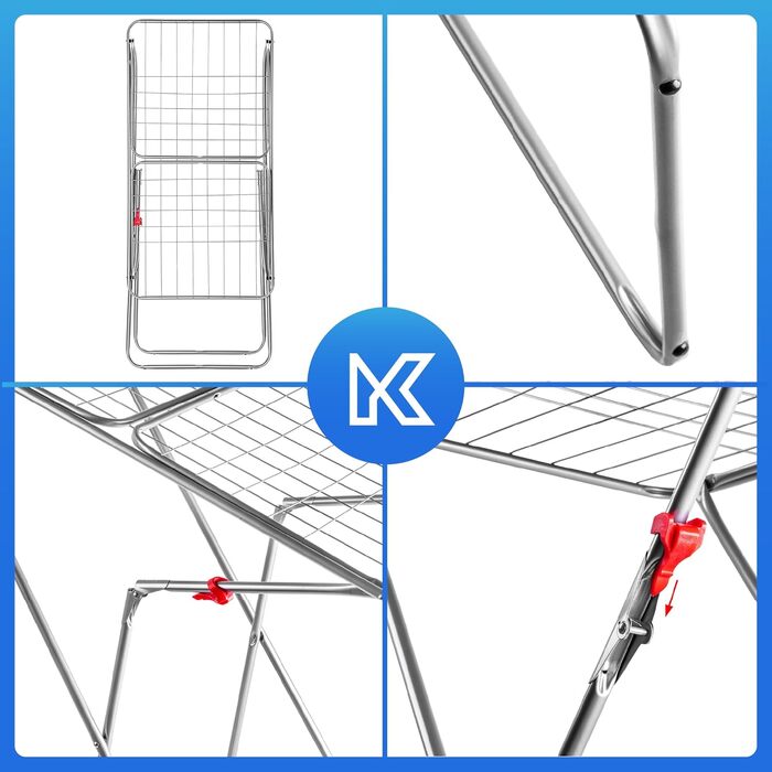 КADAX Сушарка для білизни з 18 метрами сушильної поверхні, срібна, для квартири, балкону та саду, розкладна, з антиковзними ніжками, економна, сушарка Made in EU