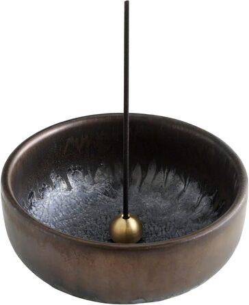 Asayu Japan Incense Holder - Zen - For 10cm Incense Sticks, Made in Japan, Traditional Ceramic Ash Catcher, Includes Detachable Brass Stand - For Yoga, Meditation, and Relaxation