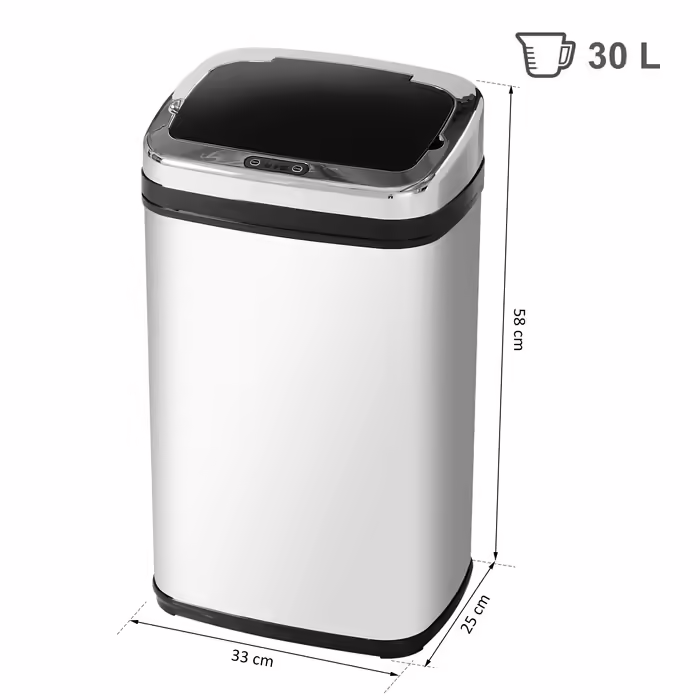 HOMCOM Automatic Sensor Trash Can 30L with IR Sensor, Square, Stainless Steel, Optional Inner Bucket for Hygienic Waste Management