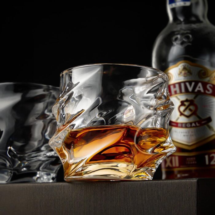 GLASKEY Crystal Whiskey Glasses Set of 4 - 350ml Lead-Free Crystal Glasses for Whiskey, Rum, Vodka, Scotch, Gin, Cognac, Water - Dishwasher Safe