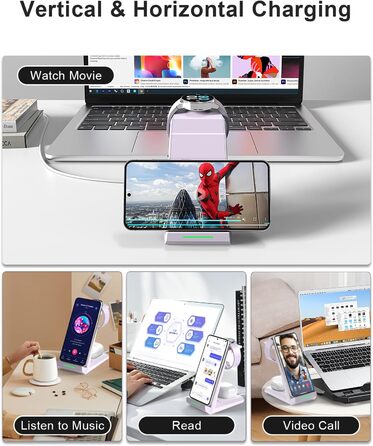 Бездротова зарядка 3-в-1 для Samsung Galaxy: годинники, навушники, смартфони (фіолетовий)