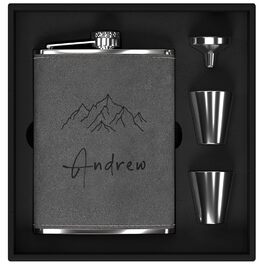 Набір фляга з гравіюванням гір, фляга з нержавіючої сталі 237мл/8oz, персоналізований подарунок на день народження для чоловіків, кемперів, туристів (сірий)