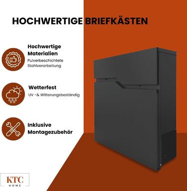 Поштова скринька KTC Home Premium Postlux 4.0 з нержавіючою сталлю, чорна - стійка до УФ-випромінювання та погодних умов, порошкове покриття