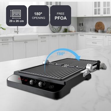 Електричний гриль та контактний гриль Black+Decker BXGR2200E 2200W - 2 у 1, LCD-дисплей, 29x26 см