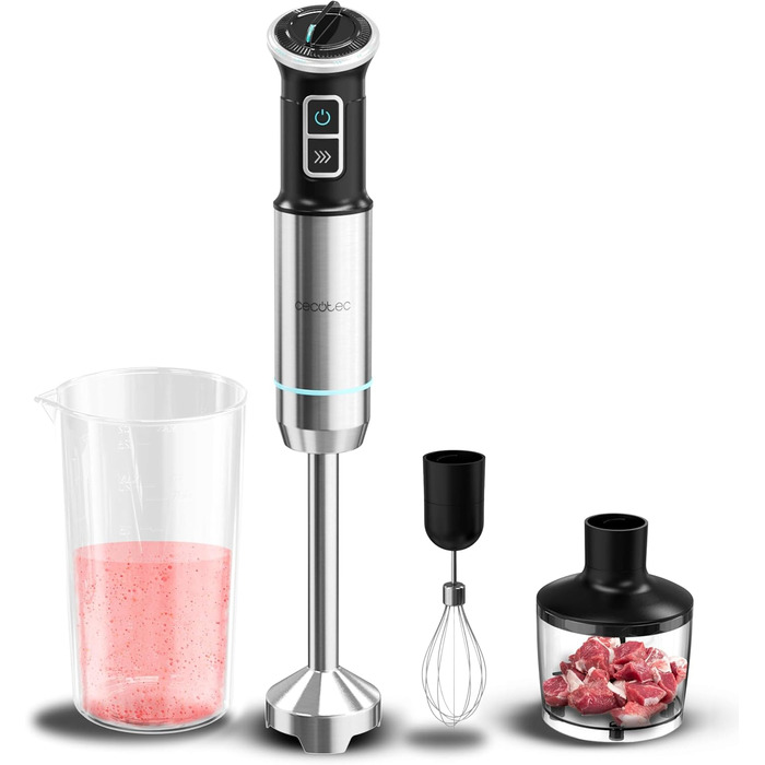 Блендер Cecotec Stabmixer Power TitanBlack 1500 XL PerfectCream з технологією CrossBlades та чорним титановим покриттям, 1100W, 6 насадок