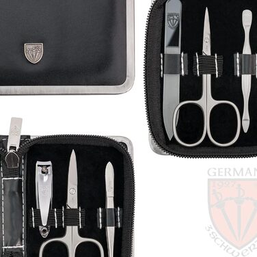 Набір для манікюру та педикюру DREI SCHWERTER 'Ferrara' 6 предметів, Німецька якість, Чорний шкіряний кейс | Манікюрний набір, педикюрний набір, шкіряний кейс