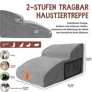 Dog Stairs, Pet Stairs, Foam Dog Stairs, Washable Non-Slip Cat Stairs, Dog Stairs for Small Dogs and Cats, Portable Dog Ramp for Bed, Couch and Car