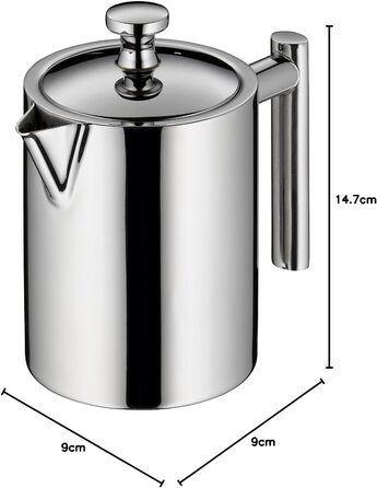 alfi TEA POT 1.40L, Stainless steel insulated carafe with tea strainer and tea catcher, single-walled stainless steel, durable thermos, ideal as a teapot for loose tea, dishwasher-safe, BPA-free (0.6 L)