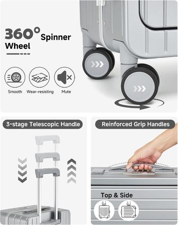 Чемодан-валіза Sea Choice Handgepäck з відділенням для ноутбука 15.6', з PC корпусом, USB-портом, TSA замком та коліщатками 360° (Срібний)