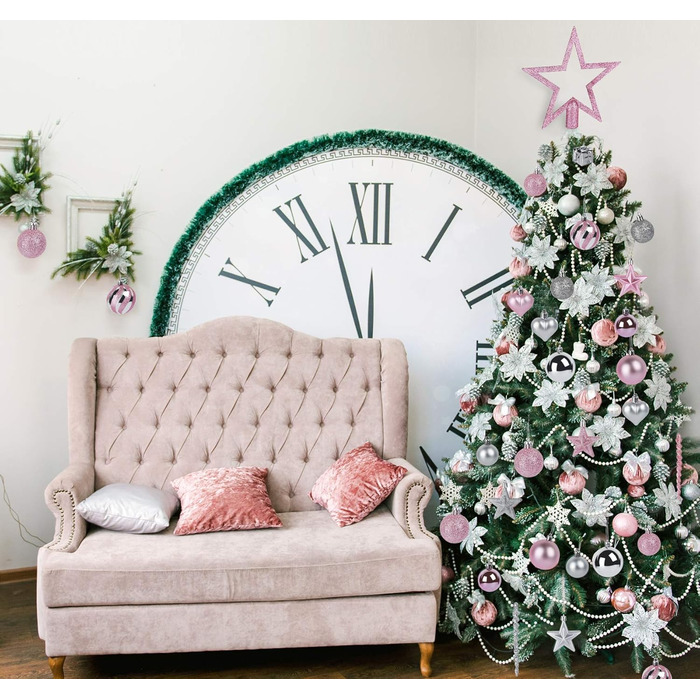 Набір прикрас для ялинки Agoer 100 шт. - блакитні, рожеві та срібні кульки з блискітками, пластик