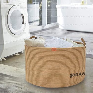 Великий кошик для зберігання GOCAN XXXL, 56×56×36 см, бавовняне плетене джутове волокно, з ручками, для іграшок, пледів, вітальні