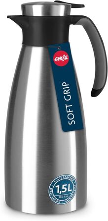 Термос Emsa Soft Grip, 1 л, нержавіюча сталь, 12 год гаряче + 24 год холодне, без витоку, неслизький, чорний