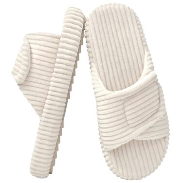 Жіночі домашні капці з відкритим носком з велюру з ефектом пам'яті Memory Foam, бежеві, розмір 39/40 EU